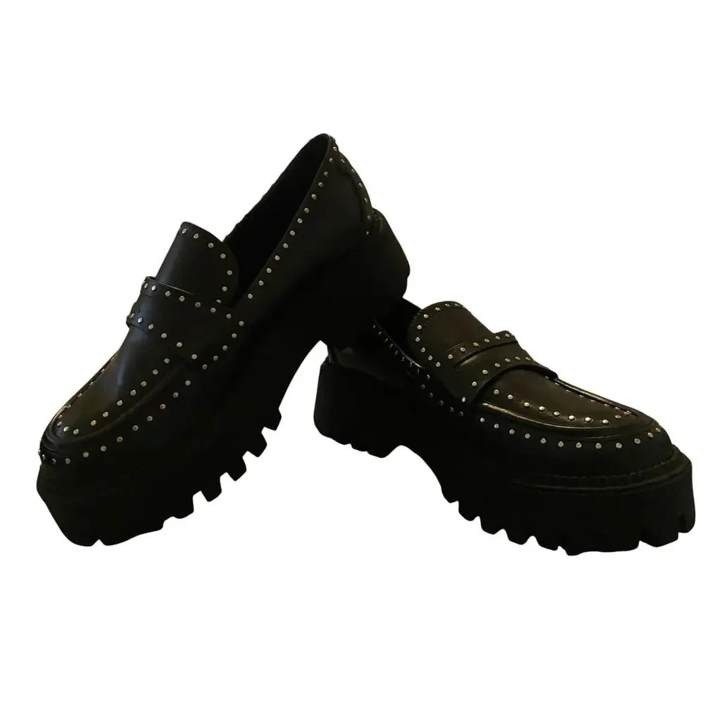 Women's DV Dolce Vita Size 7.5 Landun Lug Sole Platform Studded Chunky Loafers - Picture 5 of 9